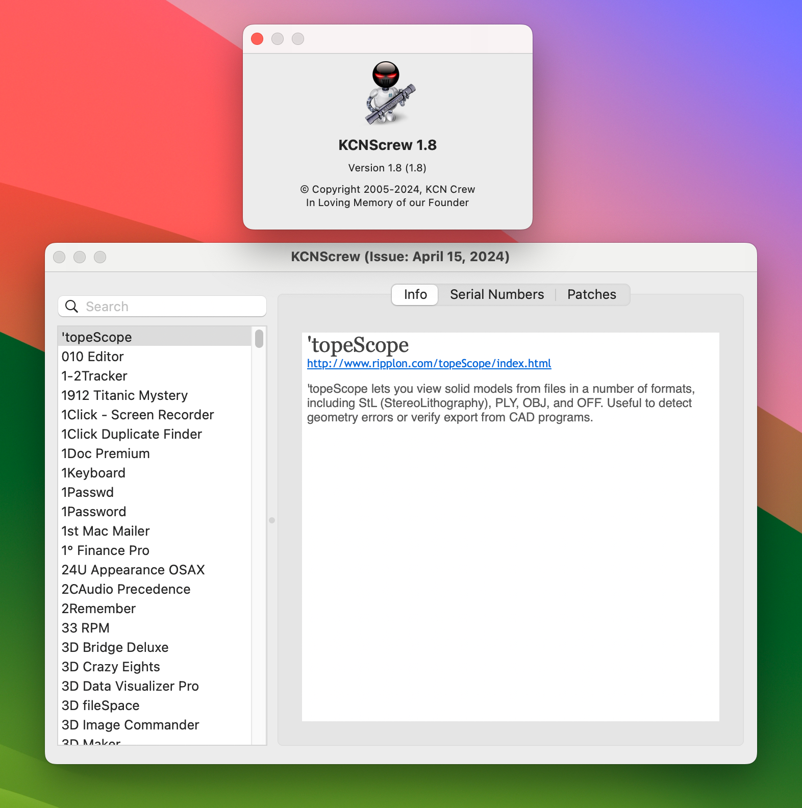 KCNcrew Pack for Mac v1.8 (04-15-2024) 软件序列号查询工具 免激活下载-1