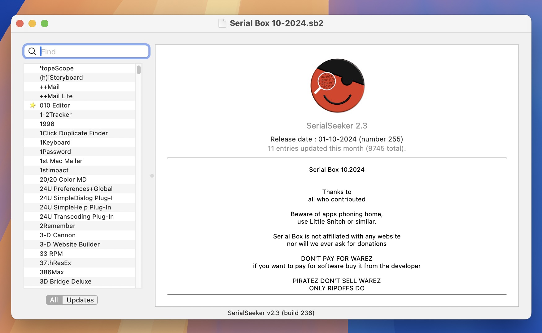 Serial Box & Serial Seeker for Mac v2024.10 软件序列号查询软件 免激活下载-1